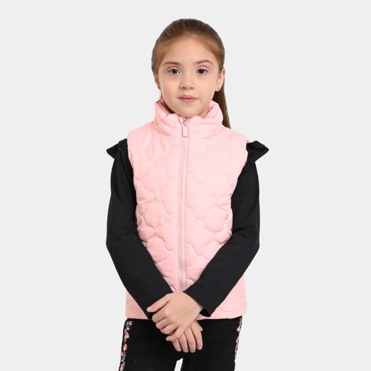 Girls taffeta Quilted Jacket Quatrefoil -Pink