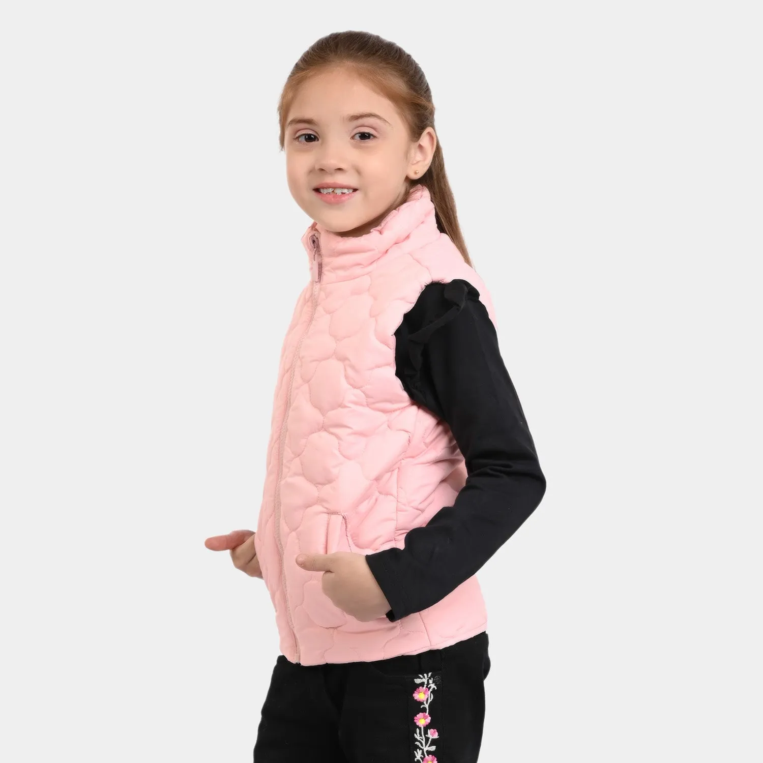 Girls taffeta Quilted Jacket Quatrefoil -Pink