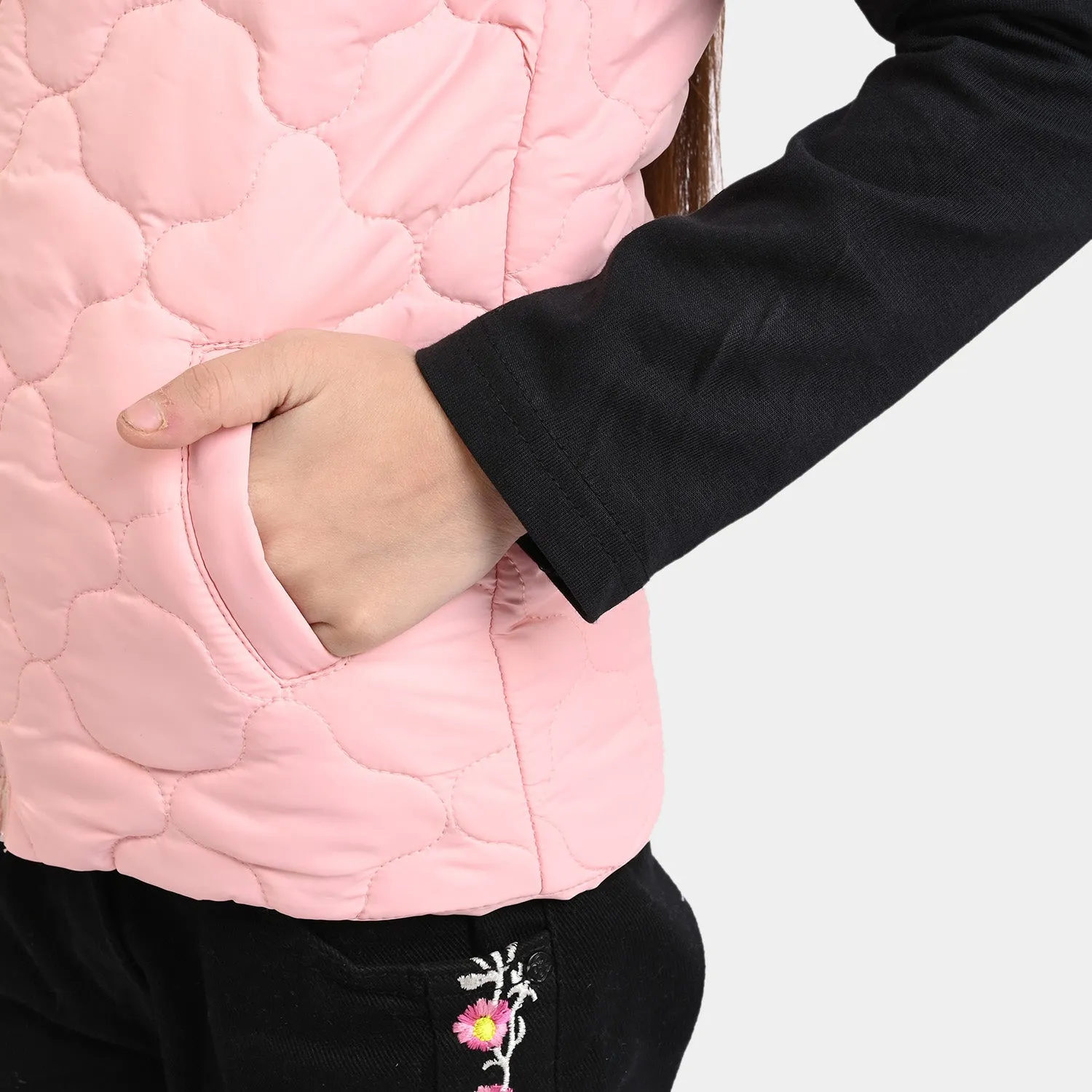 Girls taffeta Quilted Jacket Quatrefoil -Pink