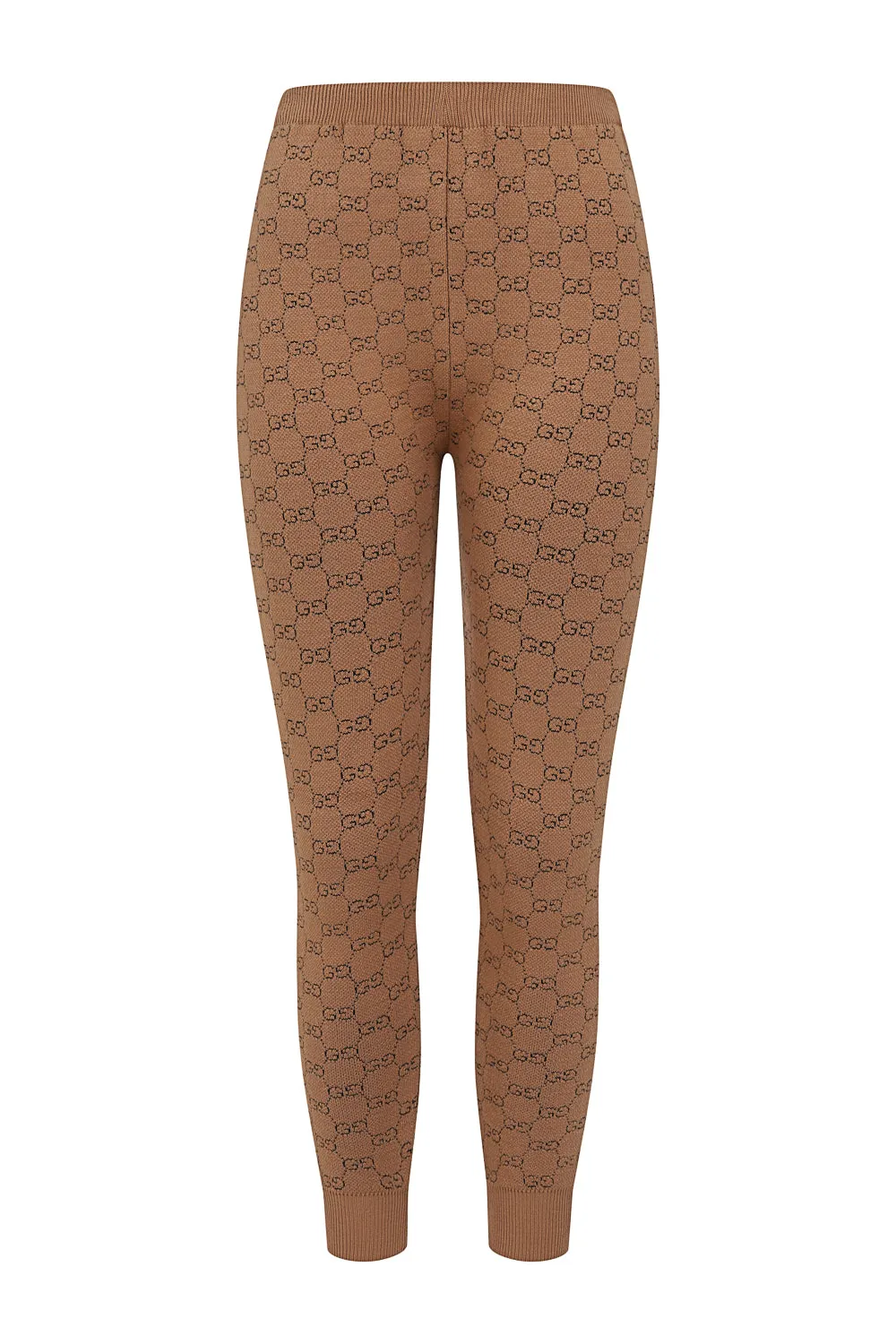 Giselle Camel Tan GG Inspired Woven Knit Body Hugging Stretch Leggings