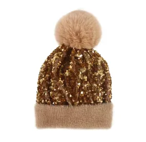 Glitzy Glam Pom Beanie: gold