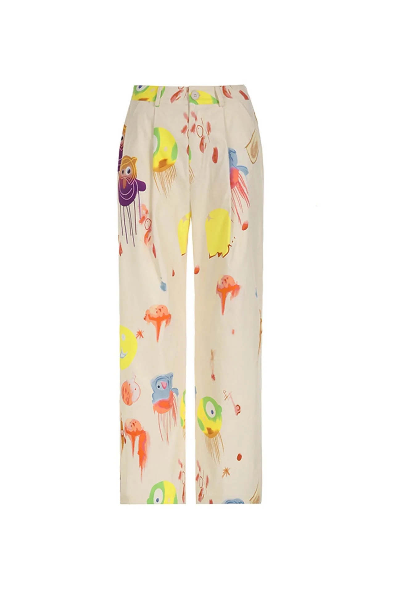 Graffiti Print Wide Leg Long Pants