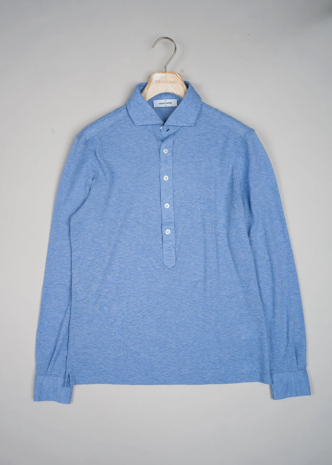 Gran Sasso Cotton Pop-Over Shirt / Light Blue