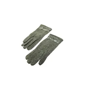 Gray Wool Blend Velvet Floral Lace Gloves