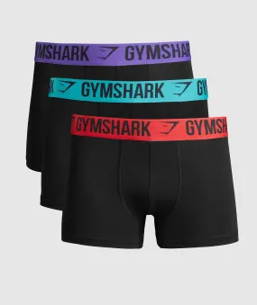 Gymshark Boxer Brief 3PK - Black/Artificial Teal/Black/Jamz Red/Black/Stellar Purple