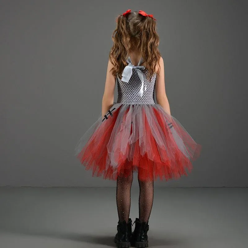 Halloween Girls' Dress Girl's heart-shaped color blocked mesh princess dress Mysterious Playful Little Dress