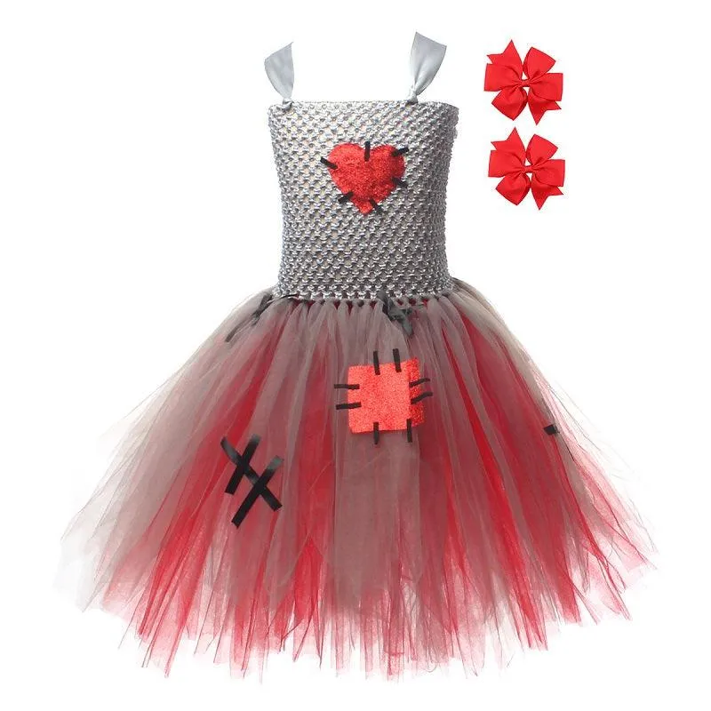 Halloween Girls' Dress Girl's heart-shaped color blocked mesh princess dress Mysterious Playful Little Dress