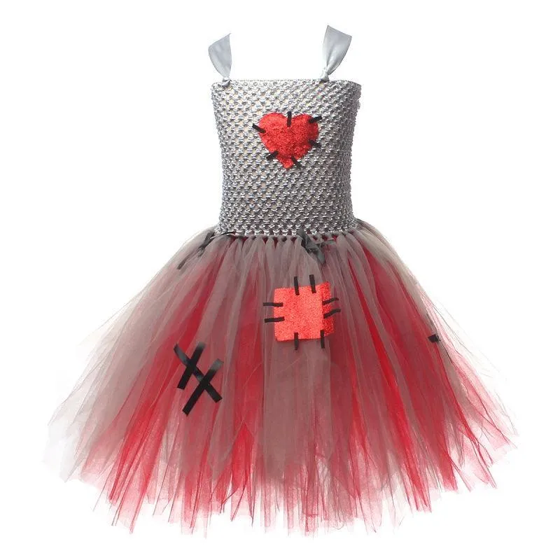 Halloween Girls' Dress Girl's heart-shaped color blocked mesh princess dress Mysterious Playful Little Dress