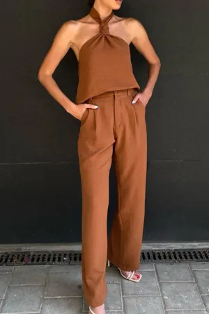 Halter Backless Tops High Waist Long Pants Set