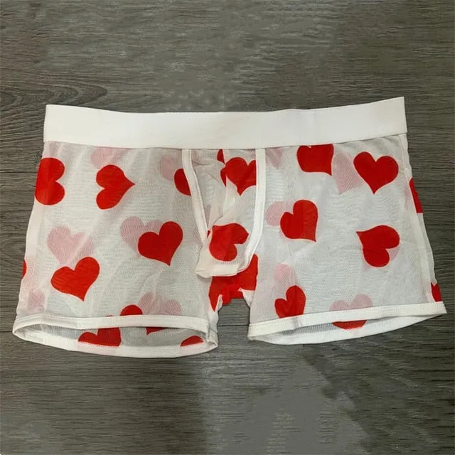 Heart Transparent Mesh Printing Boxer