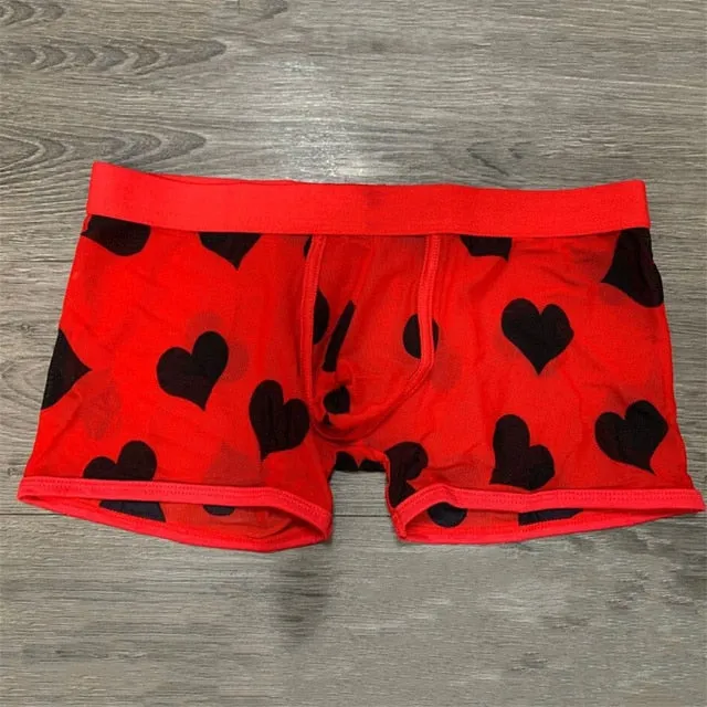 Heart Transparent Mesh Printing Boxer