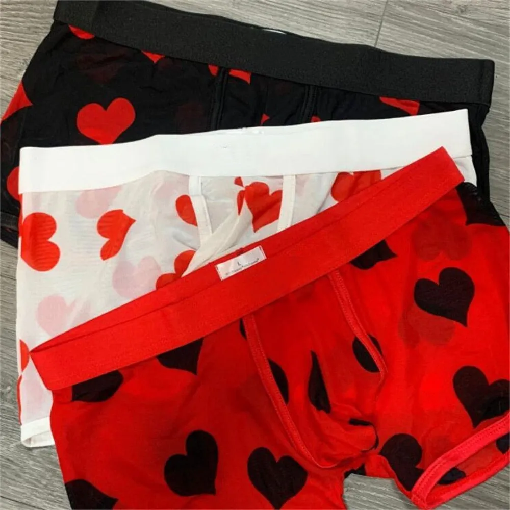 Heart Transparent Mesh Printing Boxer