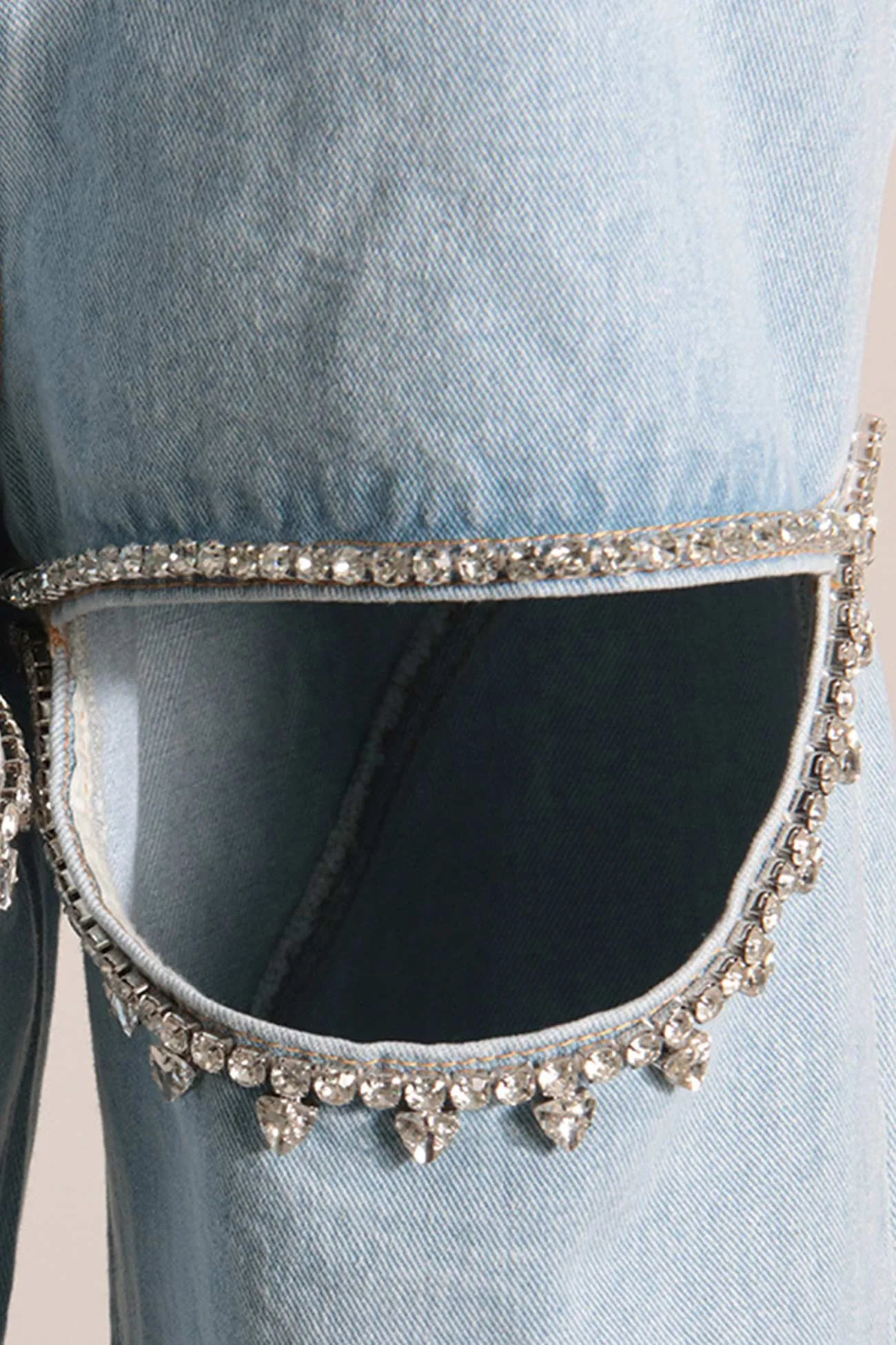 High Rise Beading Cutout Straight Denim Jeans