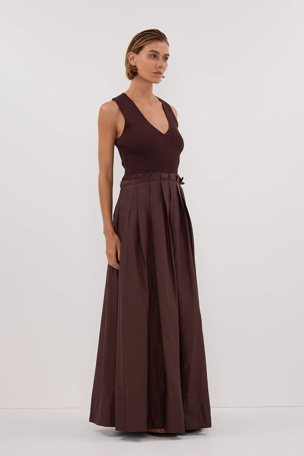 HOLLY BITTER CHOC HYBRID MIDI DRESS