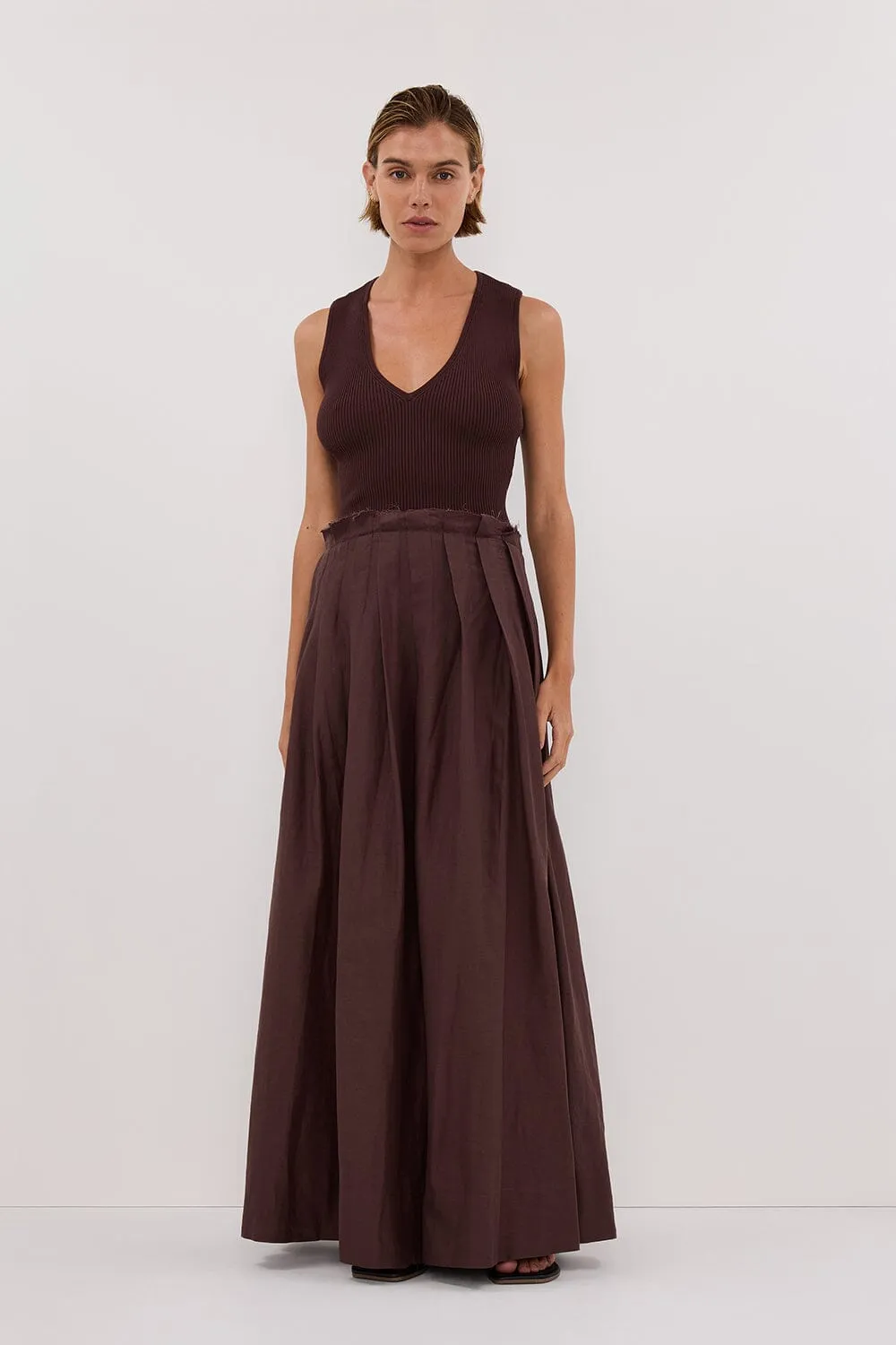 HOLLY BITTER CHOC HYBRID MIDI DRESS