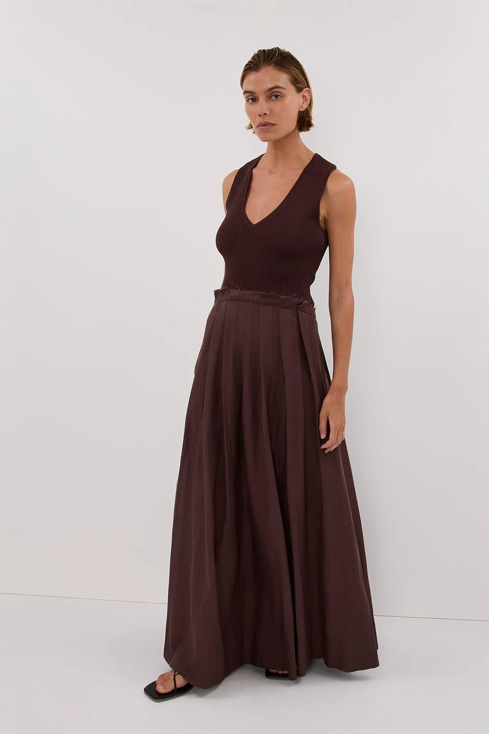 HOLLY BITTER CHOC HYBRID MIDI DRESS