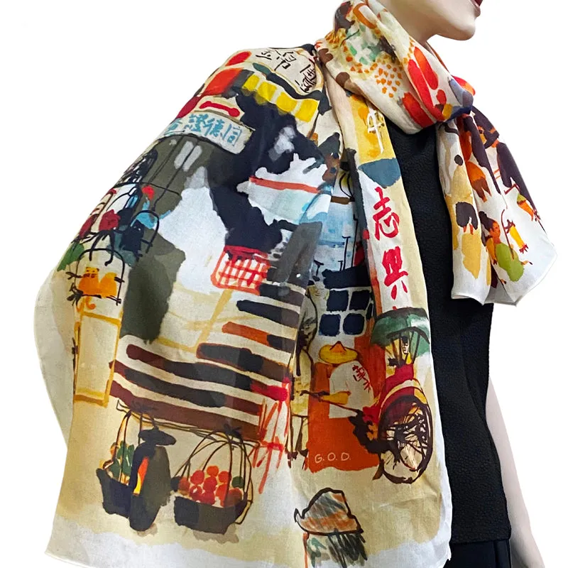 Hong Kong Vintage Watercolour Scarf