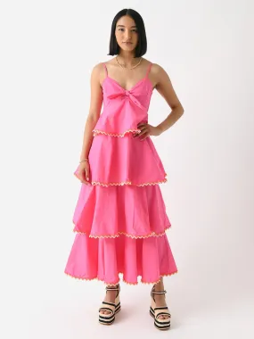 Hot Pink Tiered Maxi Dress with Contrast Trim