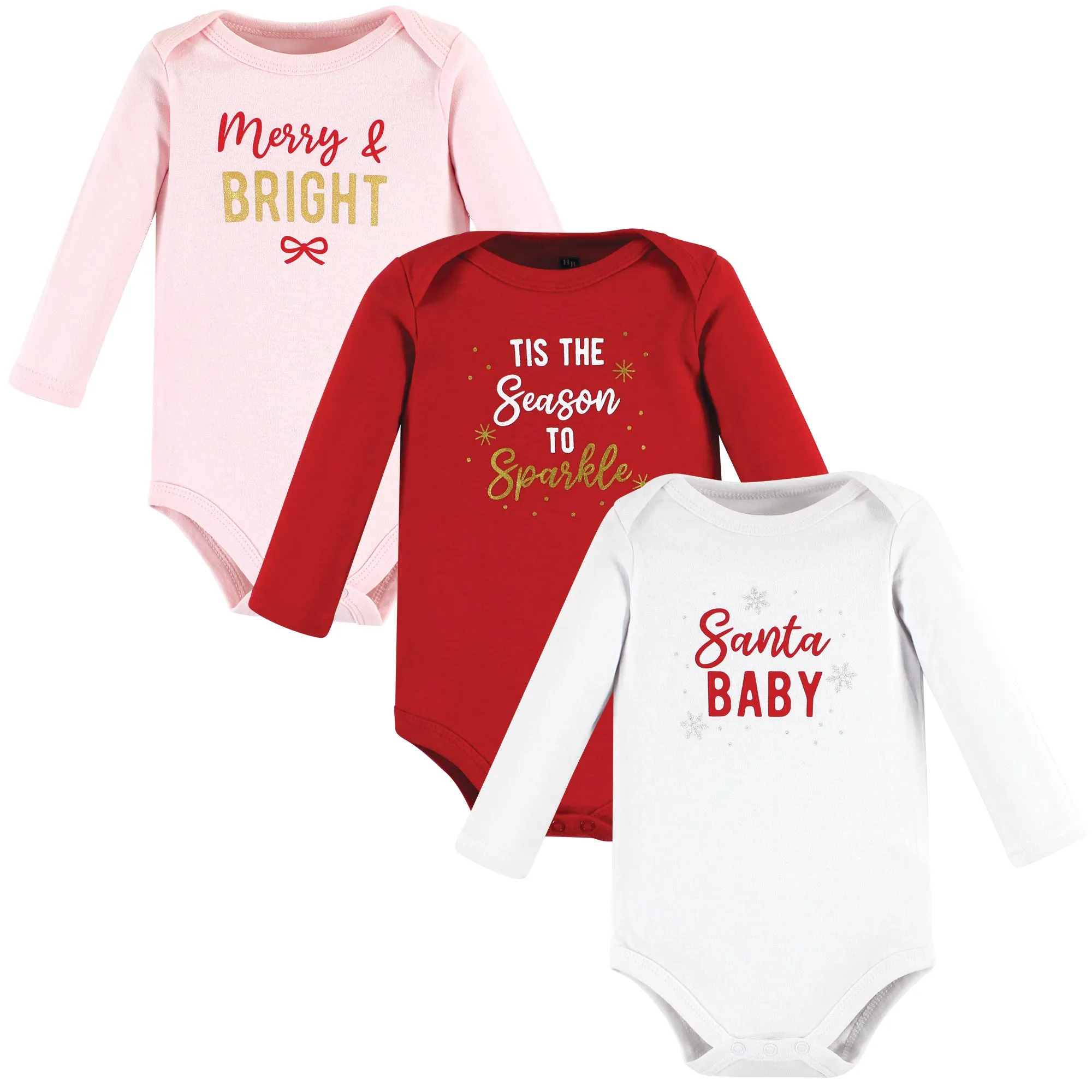 Hudson Baby Cotton Long-Sleeve Bodysuits, Girl Christmas Sayings