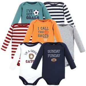 Hudson Baby Cotton Long-Sleeve Bodysuits, Sports Stripes