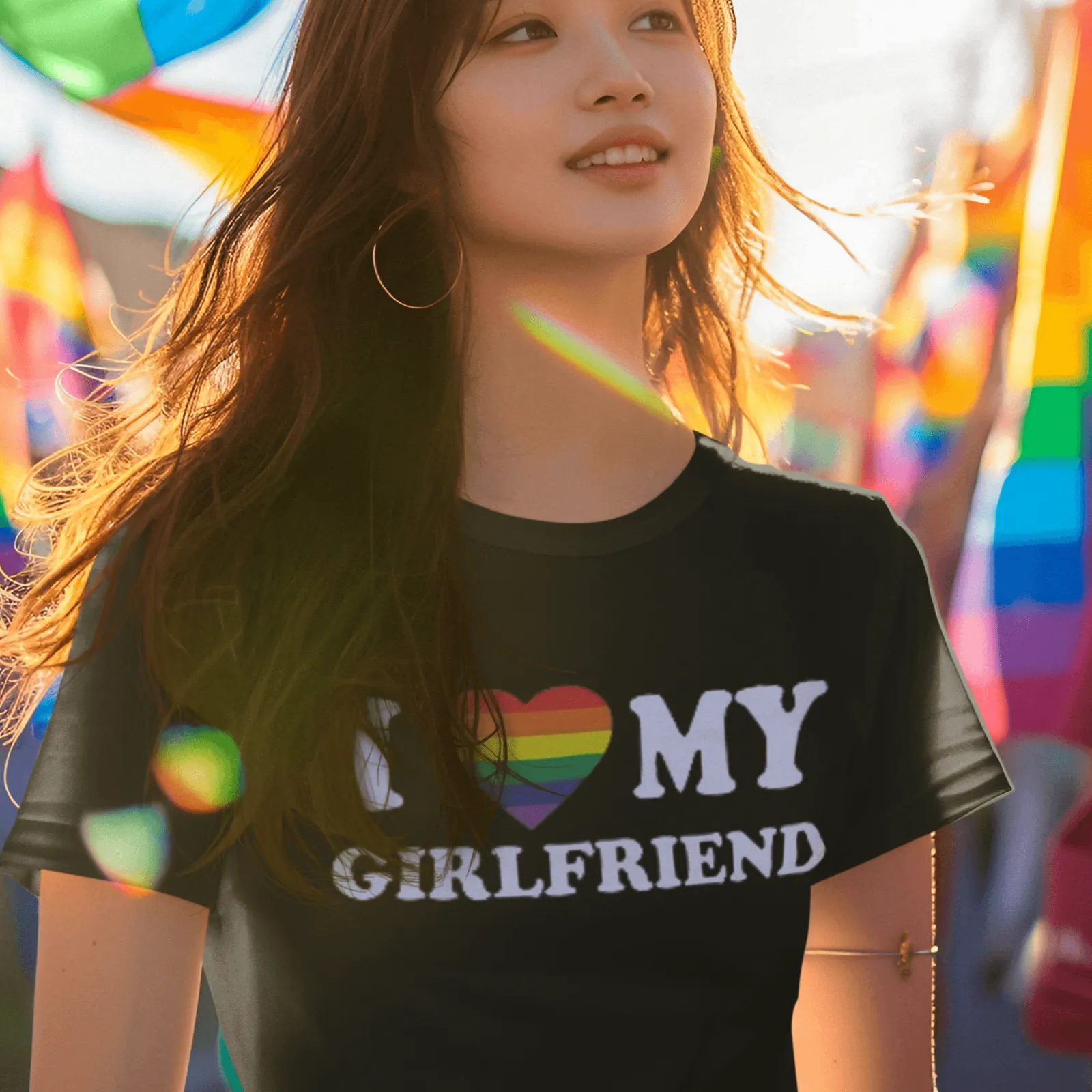 I Love My Girlfriend With Pride Heart Short Sleeve 100% Cotton Crew Neck Top