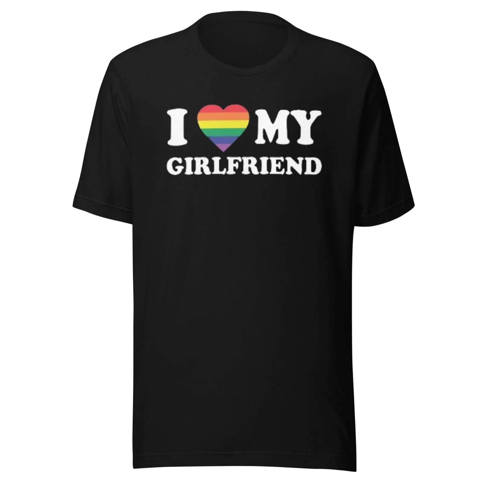 I Love My Girlfriend With Pride Heart Short Sleeve 100% Cotton Crew Neck Top