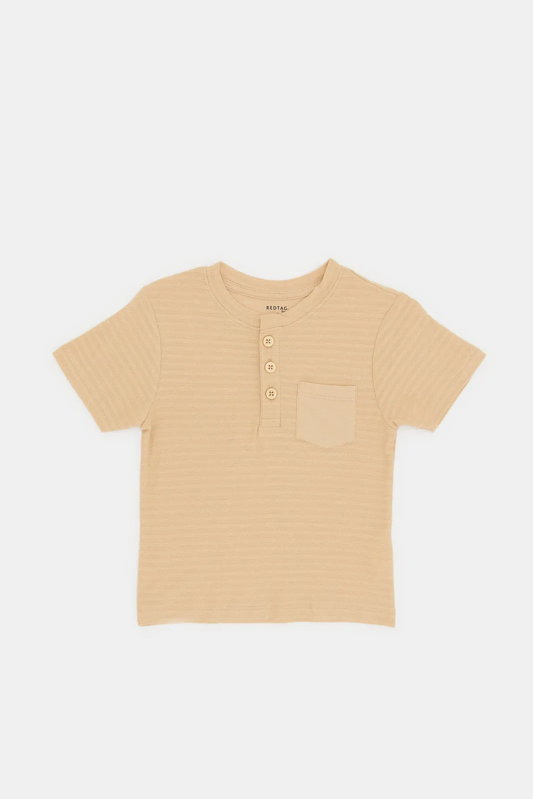 Infant Boys Beige Plain Henley T-Shirt