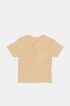 Infant Boys Beige Plain Henley T-Shirt