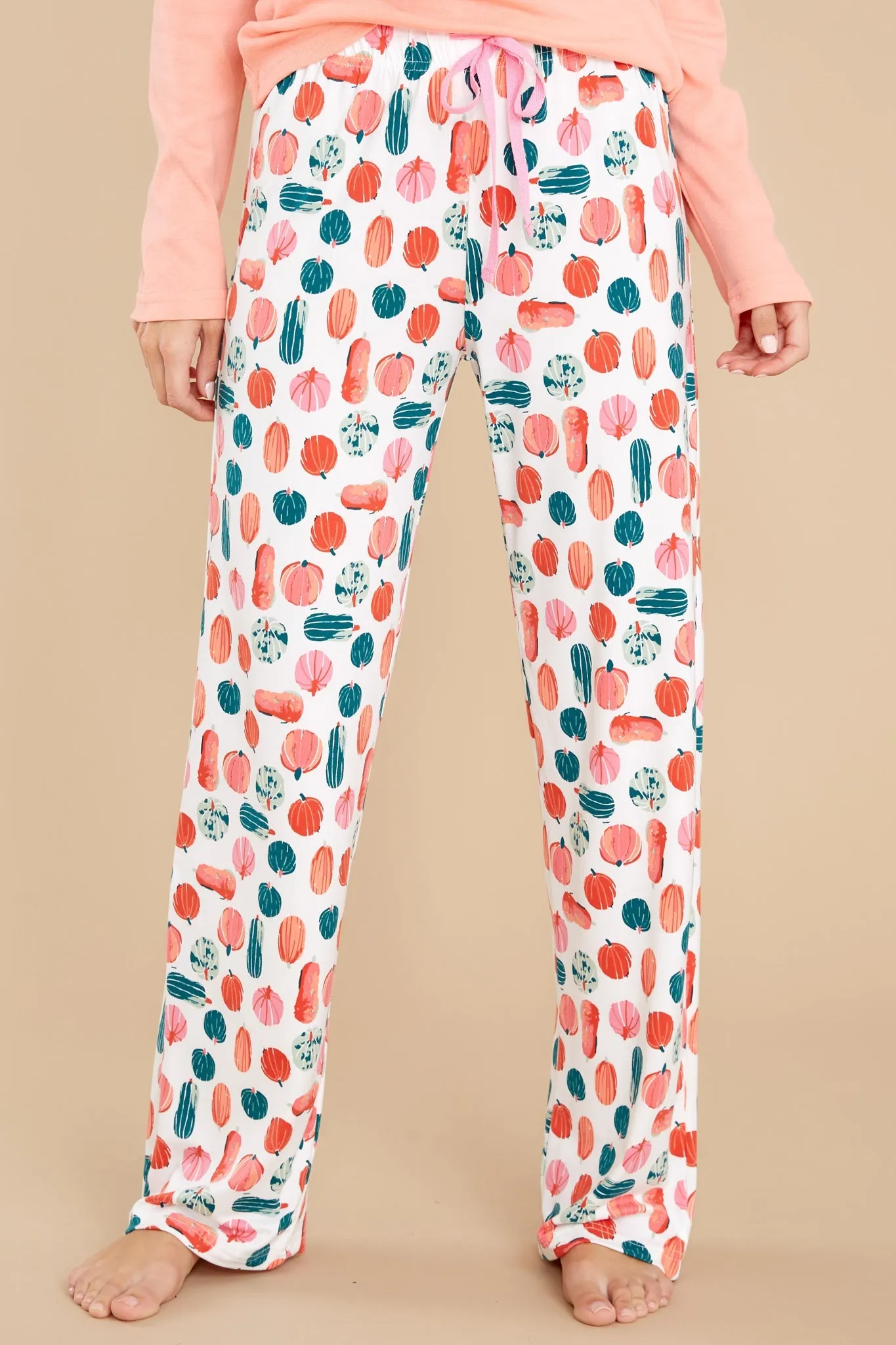 It's All Gourd White Multi Print Pajama Pants