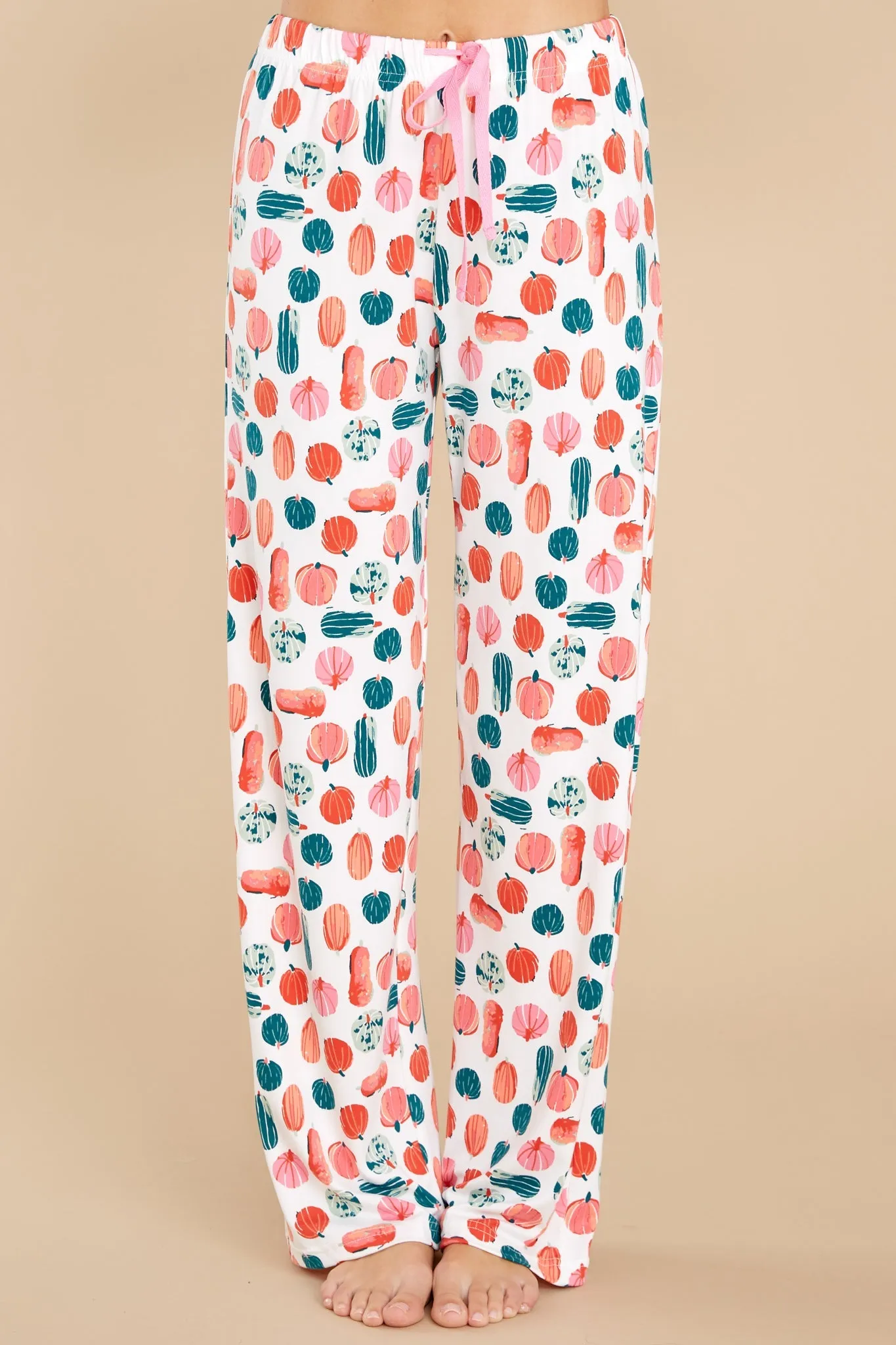 It's All Gourd White Multi Print Pajama Pants