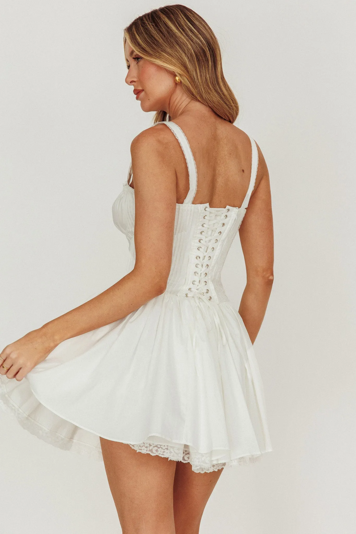 Jennie Corset Flared Mini Dress Off White