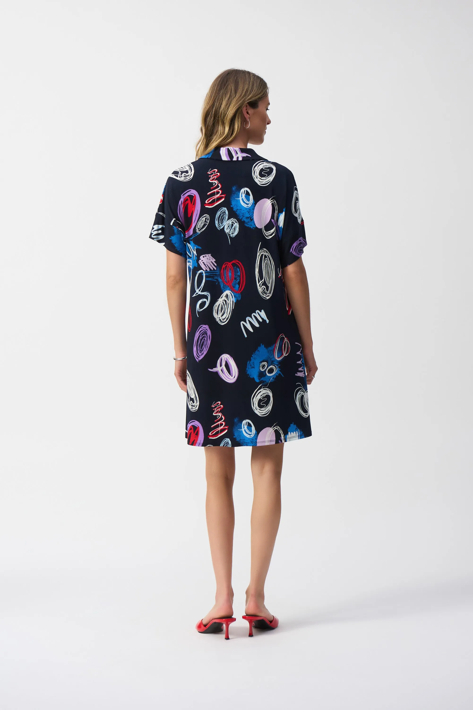 JOSEPH RIBKOFF | Silky Knit Abstract Print A-Line Dress 251111