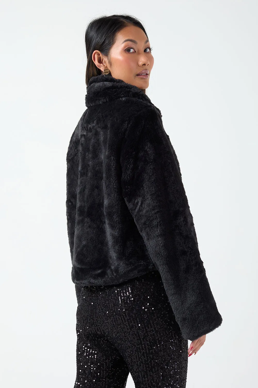 Karen Short Faux Fur Jacket Black