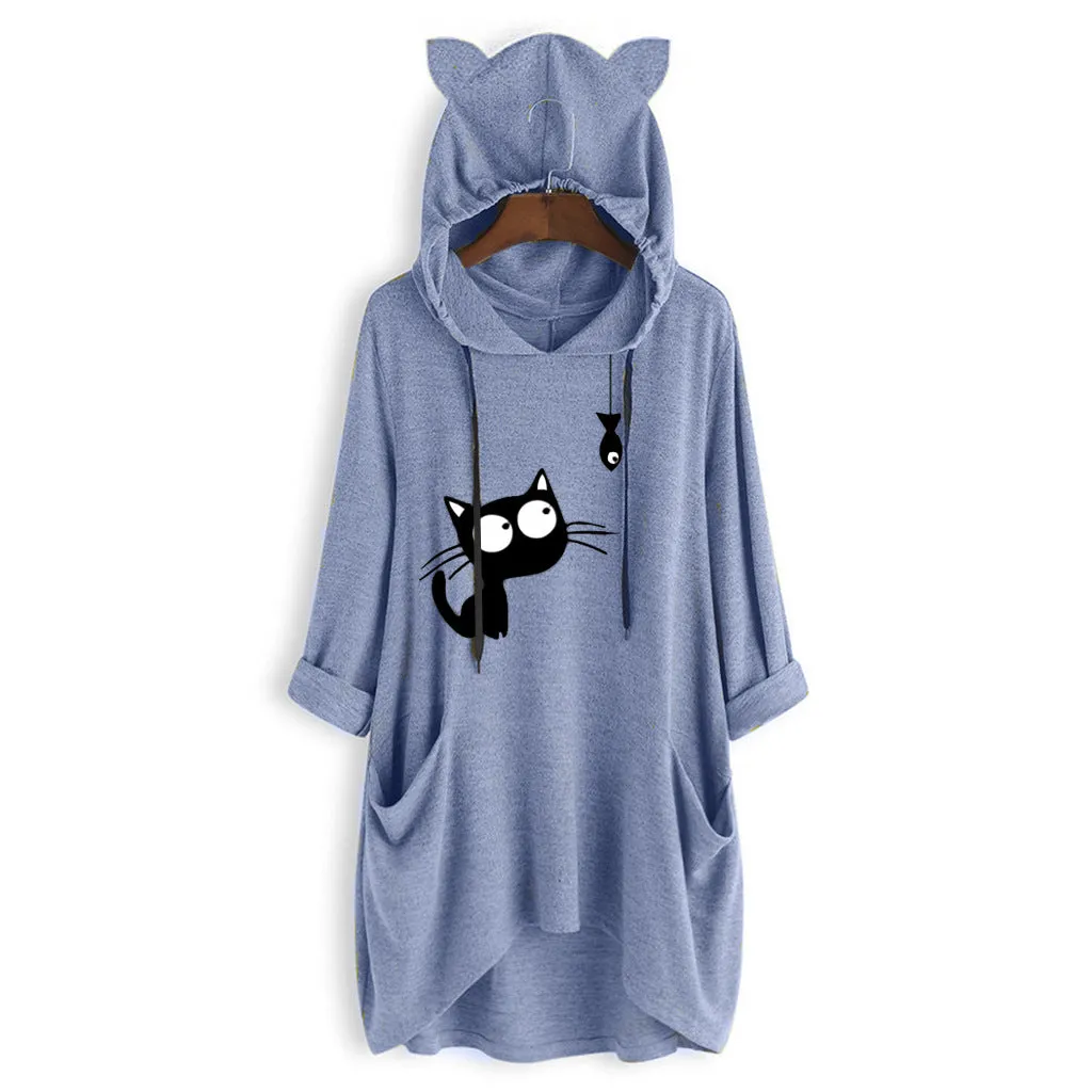 Knit hooded top sweater print long-sleeved