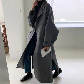 [Korean Style] Kiera Oversized Belted Long Wool Coat