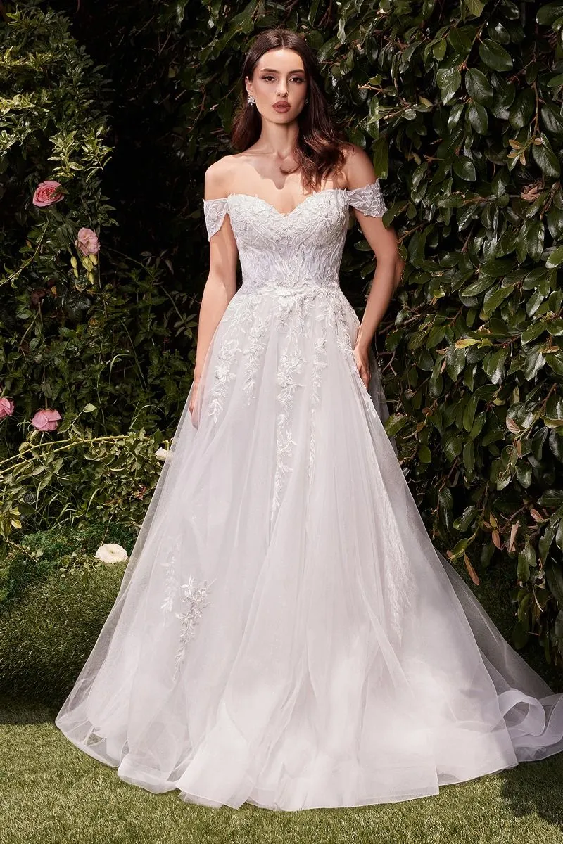 Lace & Tulle Sweetheart Neckline A-Line Gown by Cinderella Divine C159W - Special Occasion