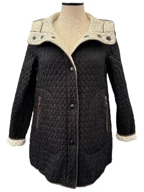 Landi Reversible Quilted Coat with Hood Black/White