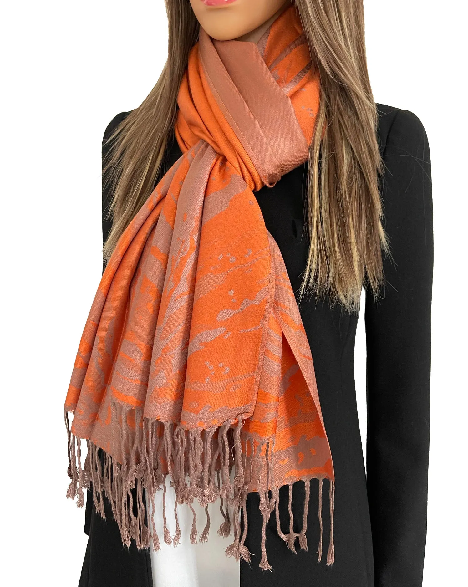 LARGE ORANGE ZEBRA PRINT REVERSIBLE PASHMINA SHAWL SCARF