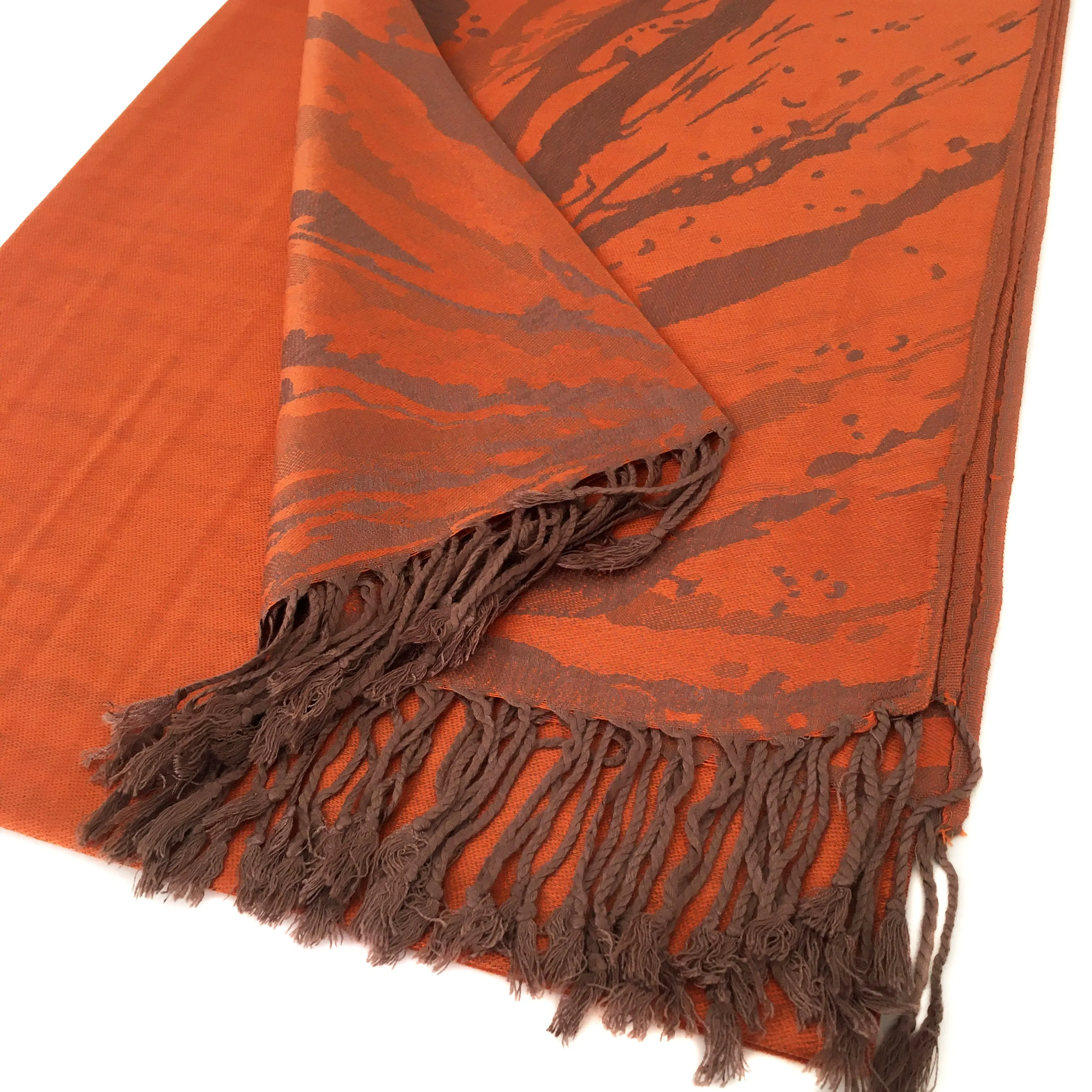 LARGE ORANGE ZEBRA PRINT REVERSIBLE PASHMINA SHAWL SCARF