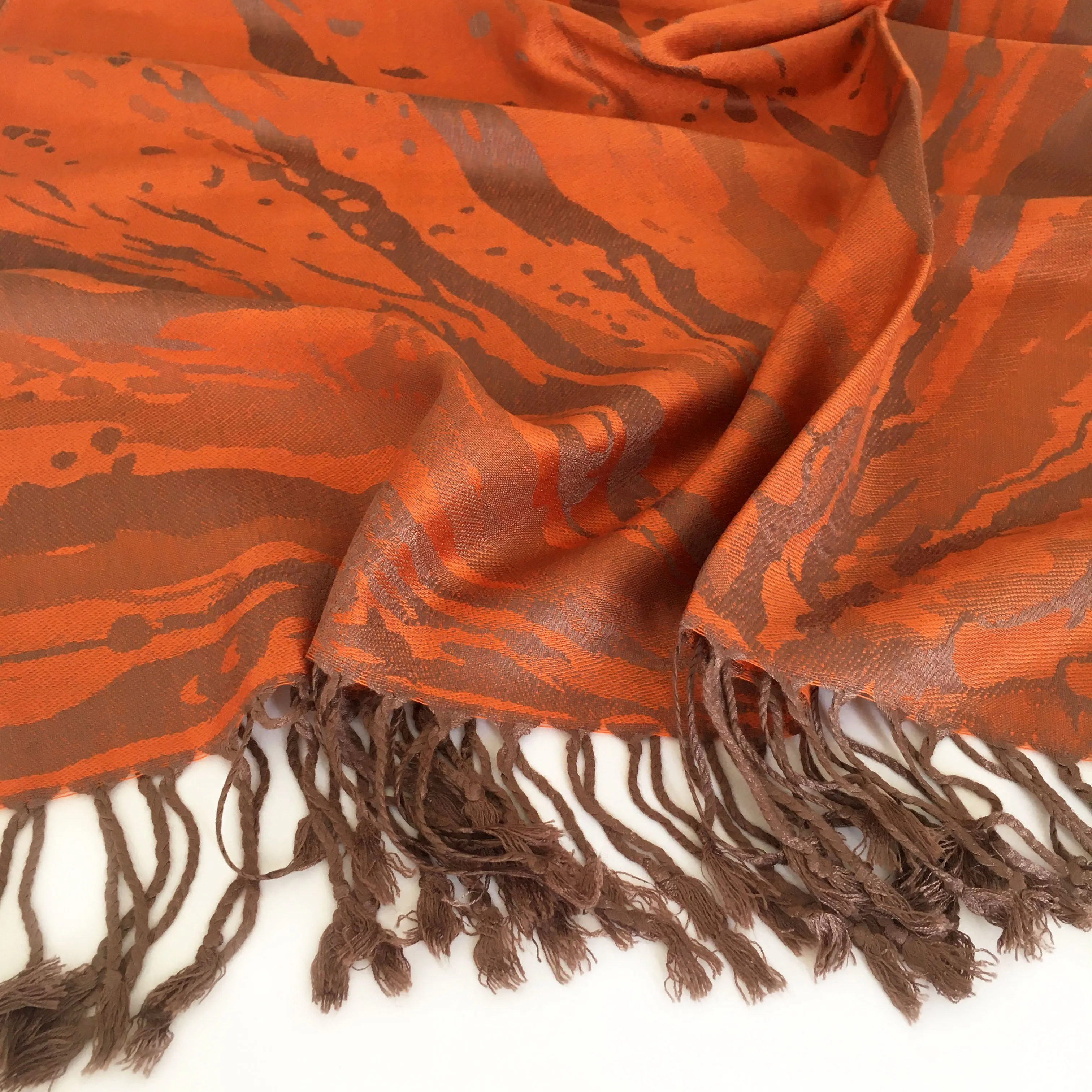 LARGE ORANGE ZEBRA PRINT REVERSIBLE PASHMINA SHAWL SCARF