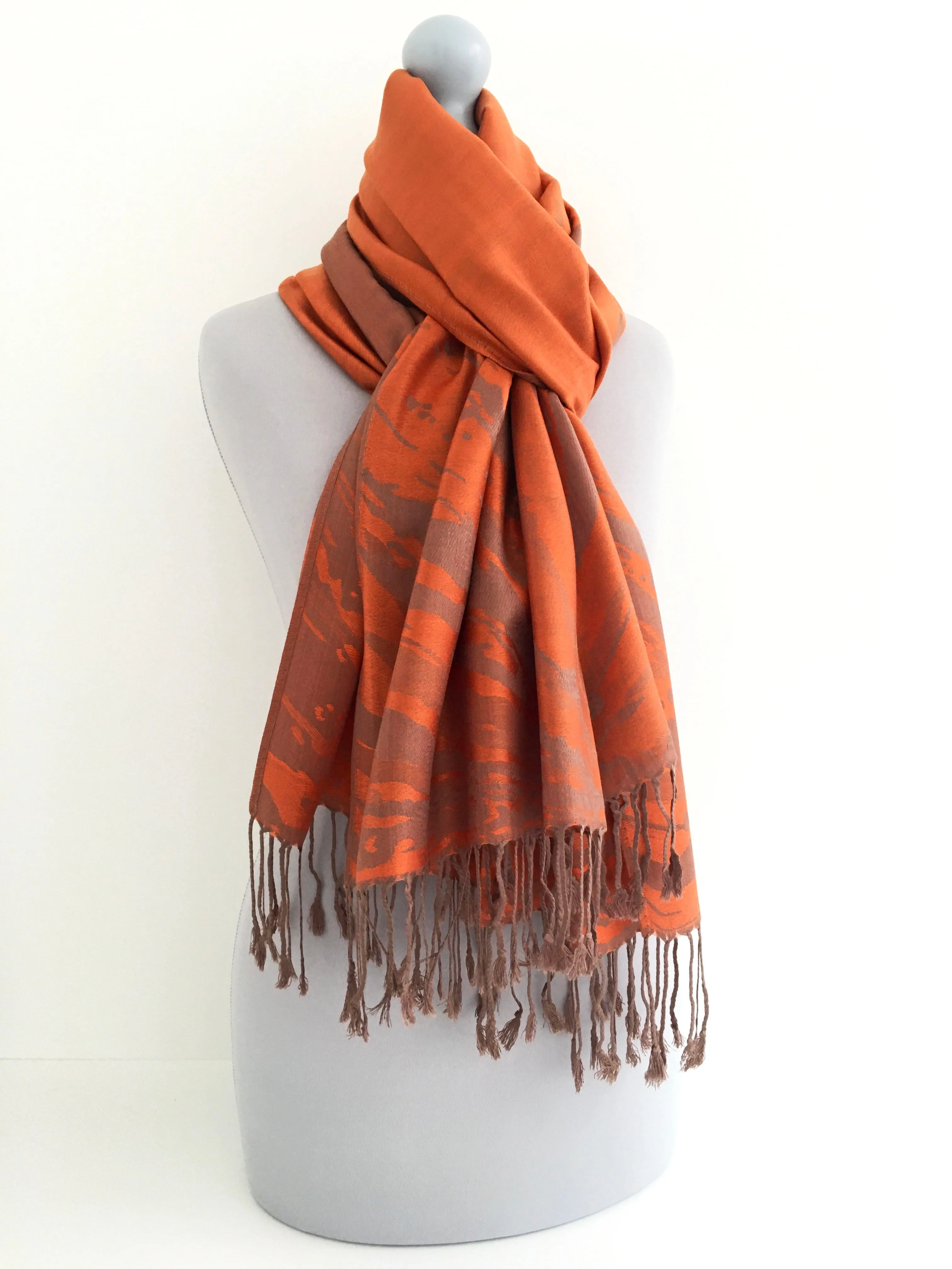 LARGE ORANGE ZEBRA PRINT REVERSIBLE PASHMINA SHAWL SCARF