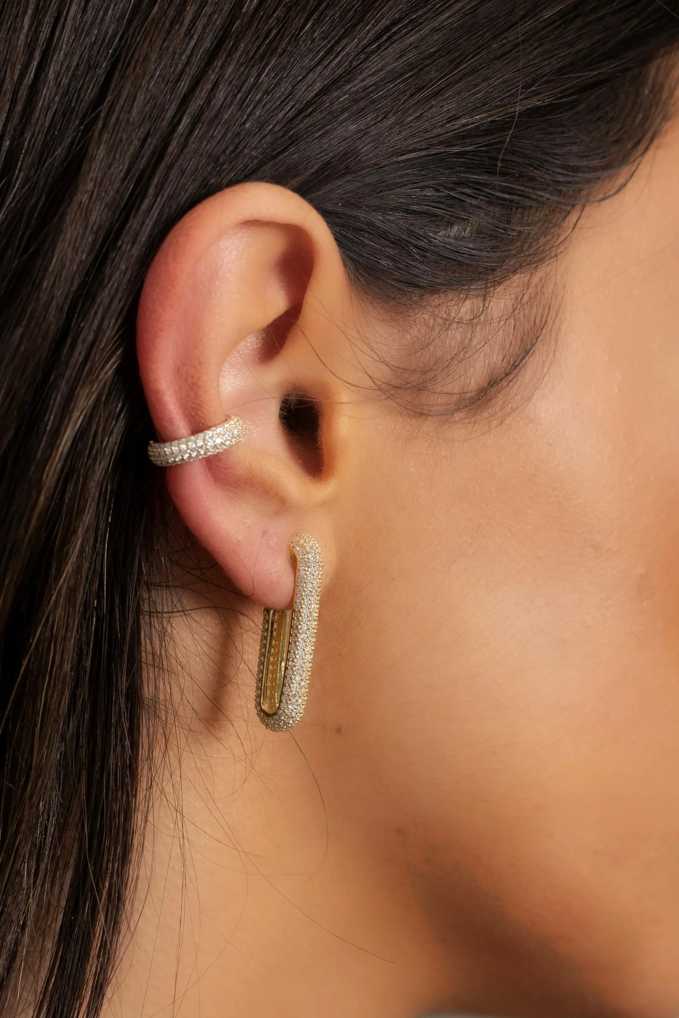 Large Pavé Drop Hoop Earring