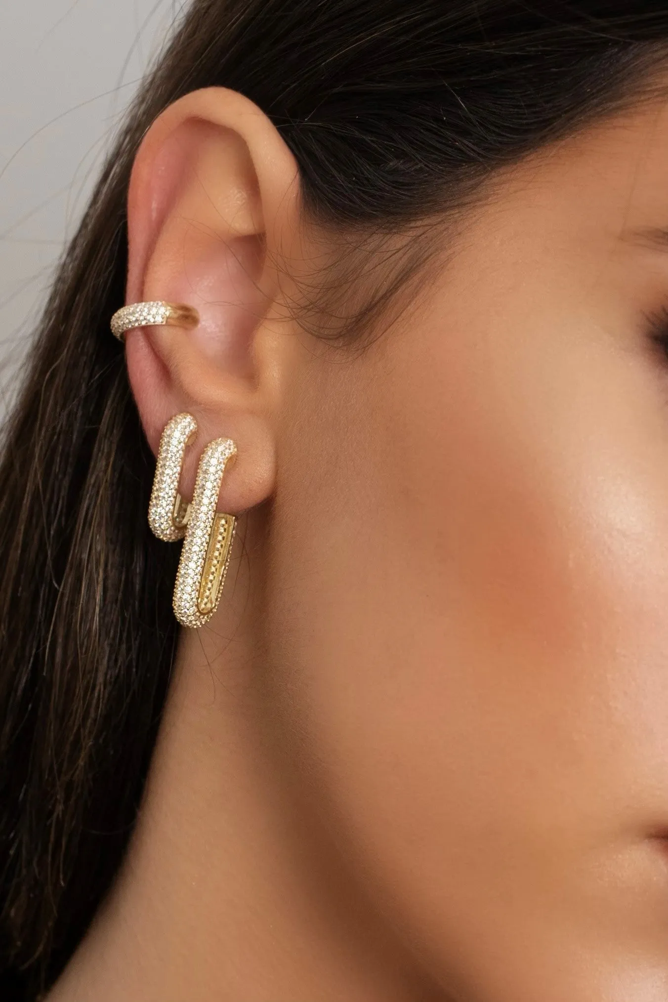 Large Pavé Drop Hoop Earring