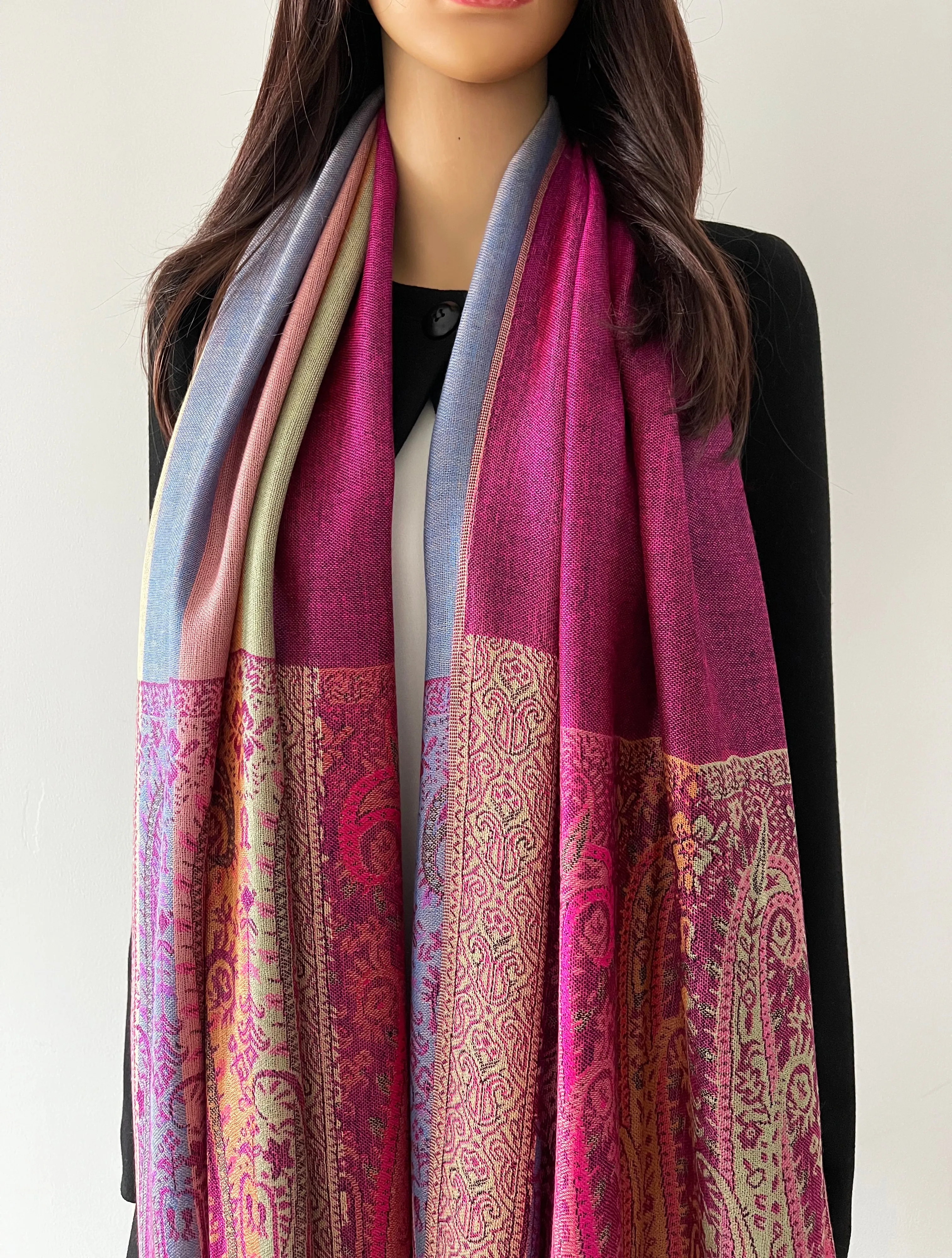 LARGE PINK RAINBOW MULTI COLOUR PAISLEY PRINT PASHMINA SHAWL SCARF