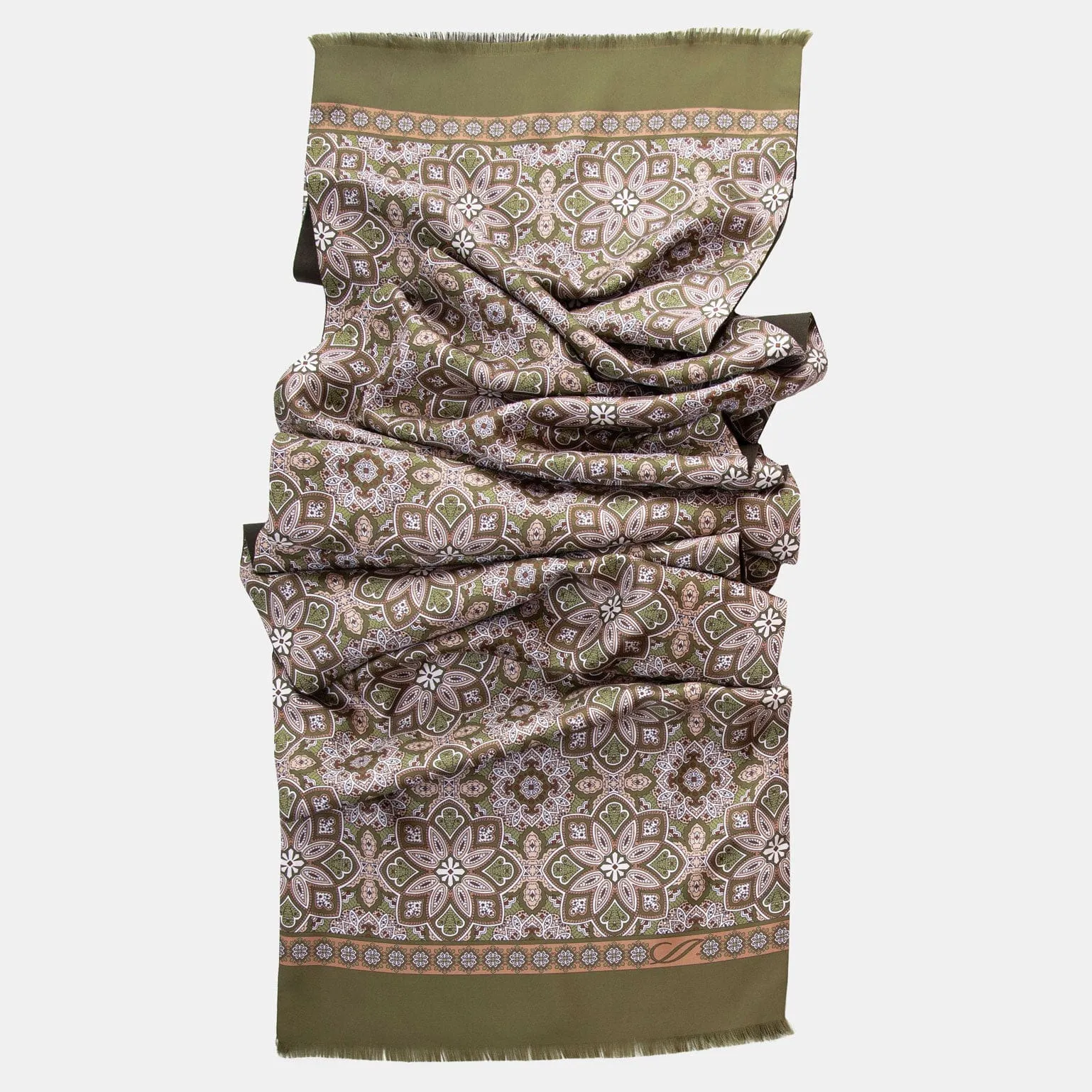 Lario - Wool Backed Silk Scarf - Olive Green