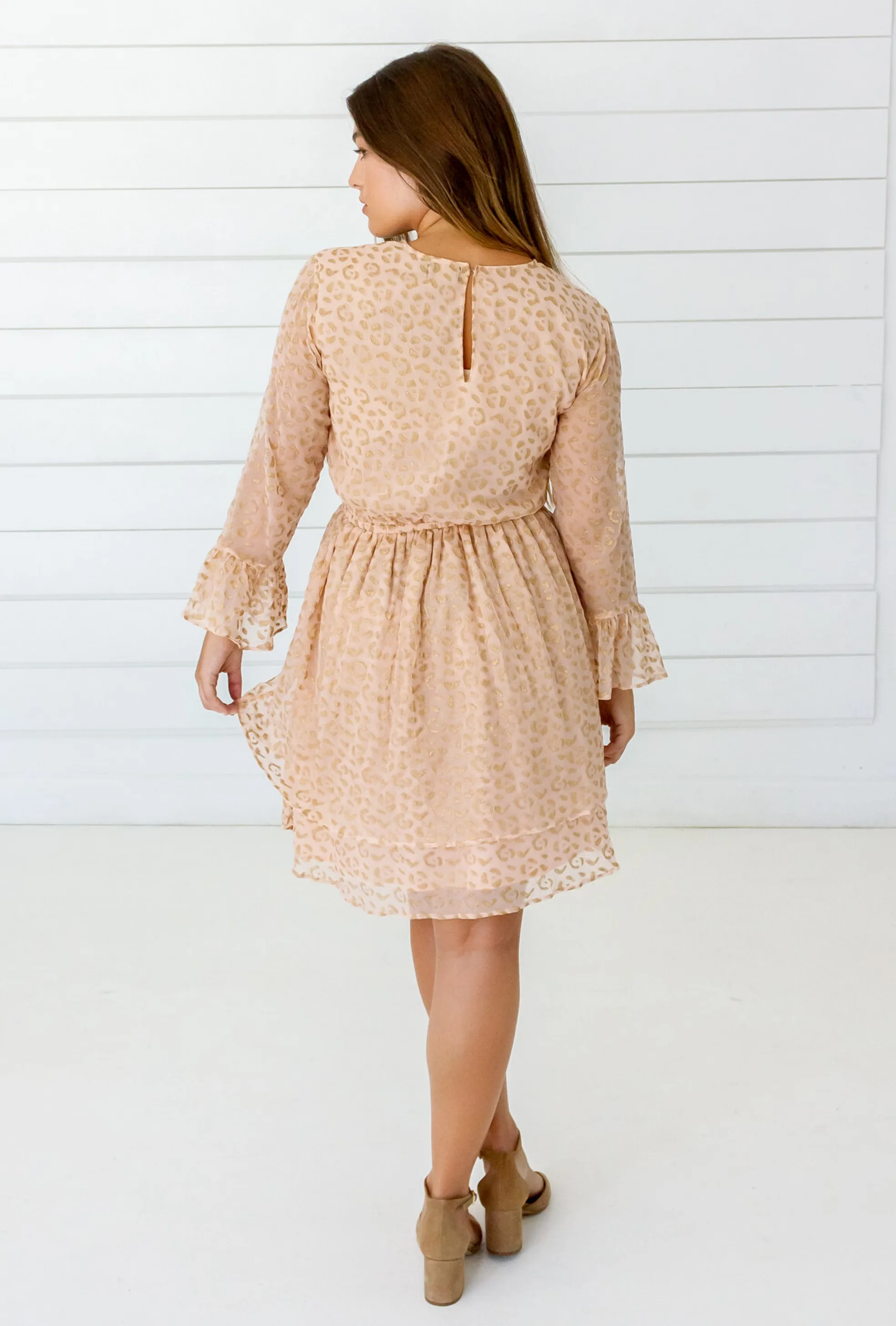 Leopard Chiffon Dress in Blush   Gold