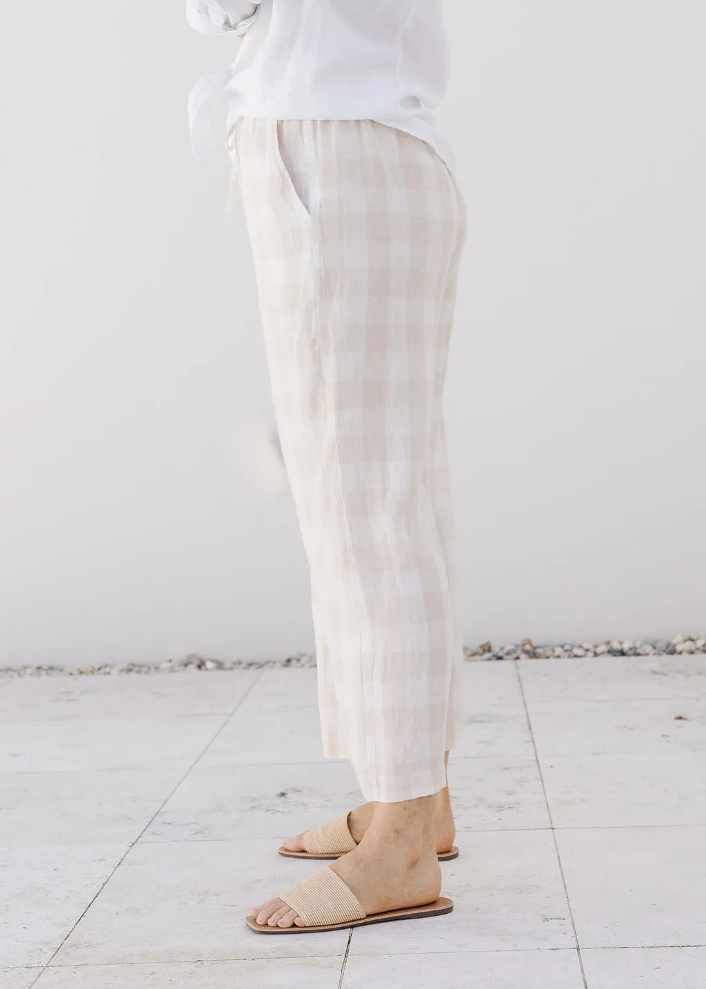 Linen Gingham Cropped Pant Calico/White