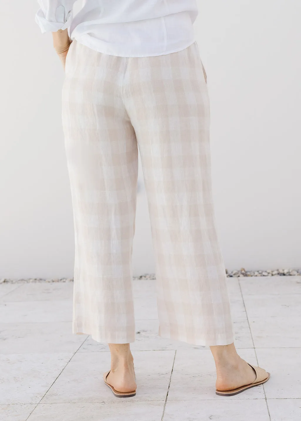 Linen Gingham Cropped Pant Calico/White