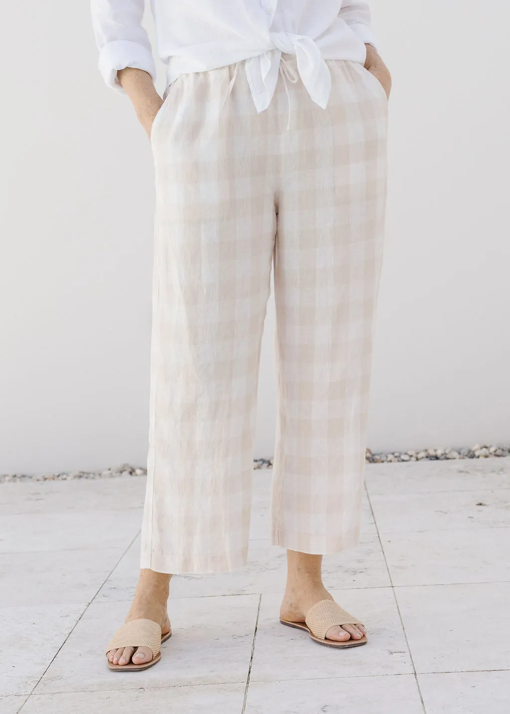 Linen Gingham Cropped Pant Calico/White