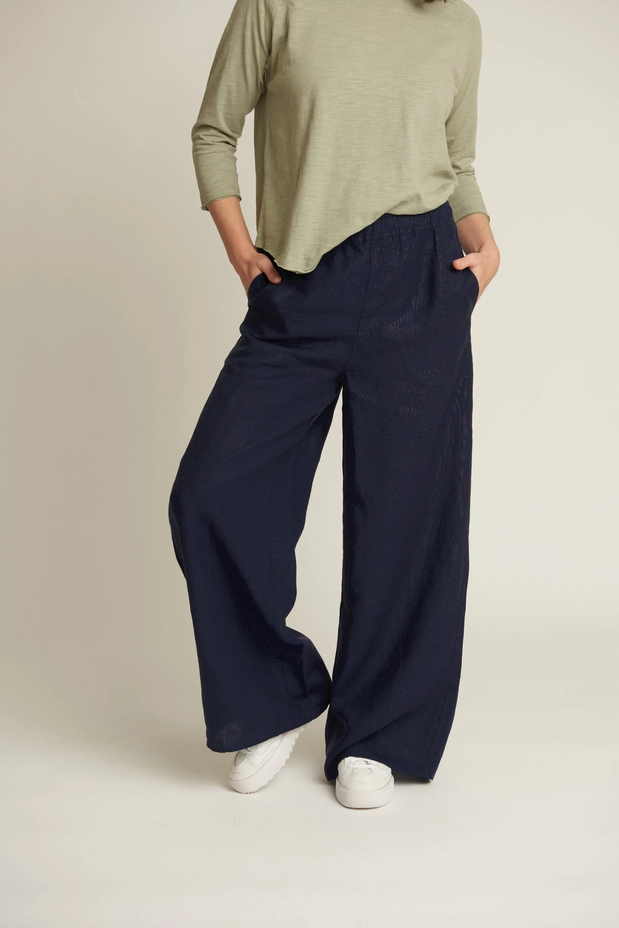 Linen Wide Leg Classic Pant Navy